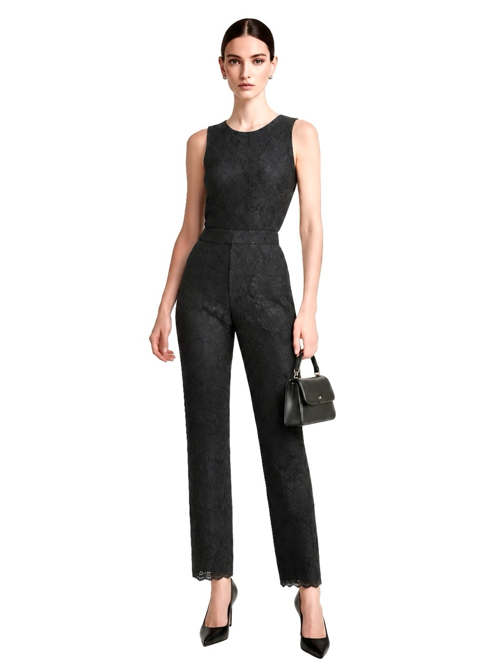 Valentino Black Lace Cigarette Pants Cotton Silk Dress Pants 40 - US 4 ($1600)